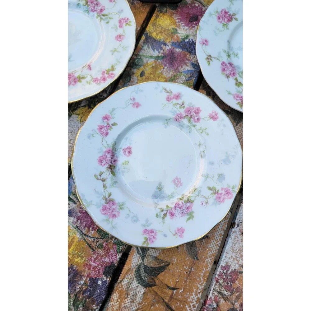 Antique L. Bernardaud Limoges Berry Bowls - Pink Roses, Gold Gilt (Set of 4)